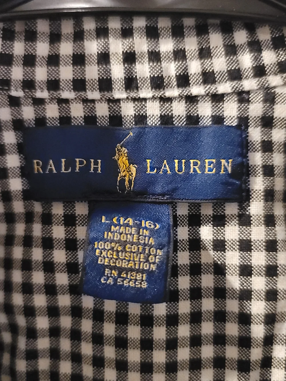 RALPH LAUREN Gingham Check Black White Button Down Shirt Boys Size L